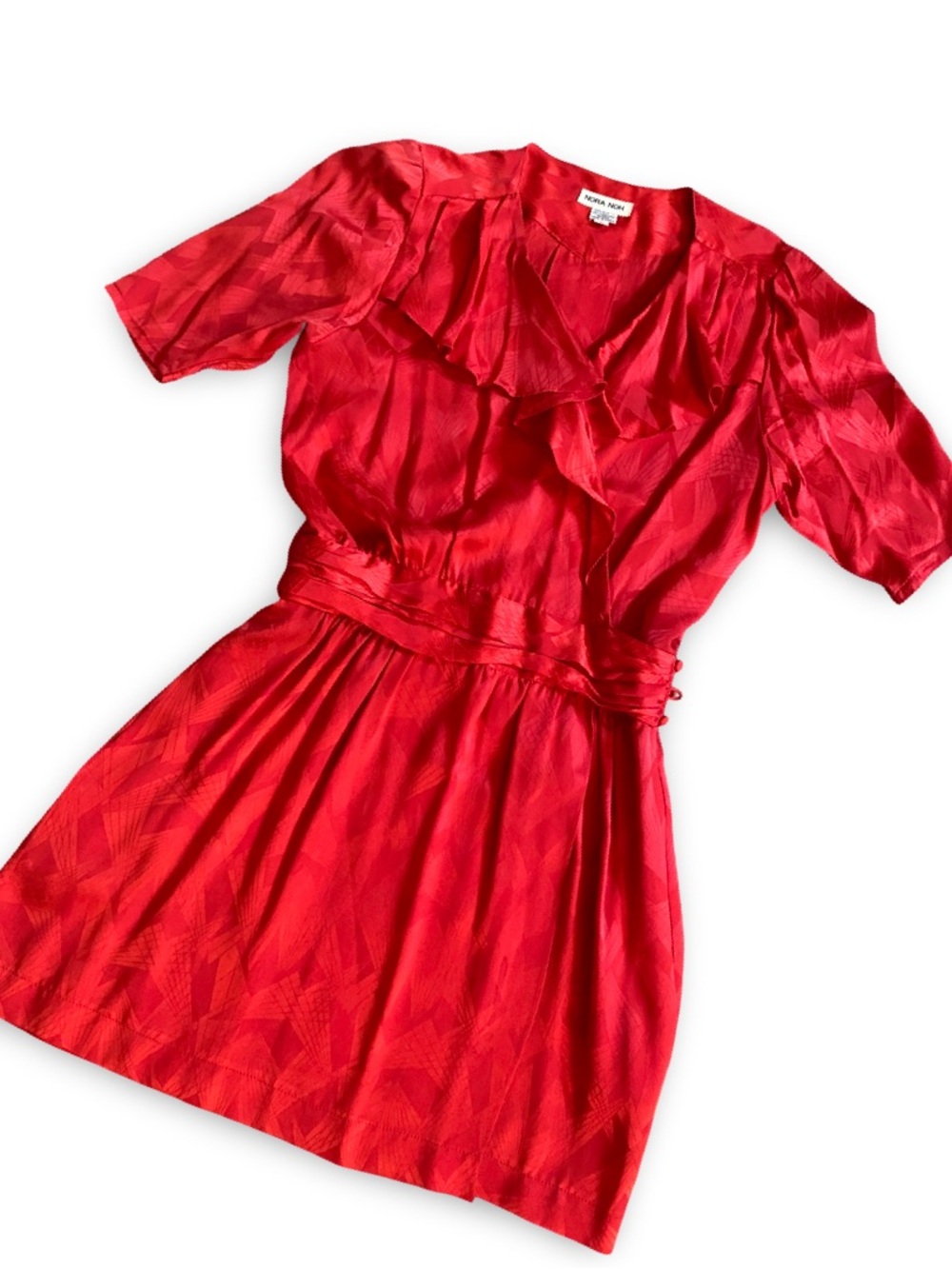Vintage Red Ruffle-Front Dress